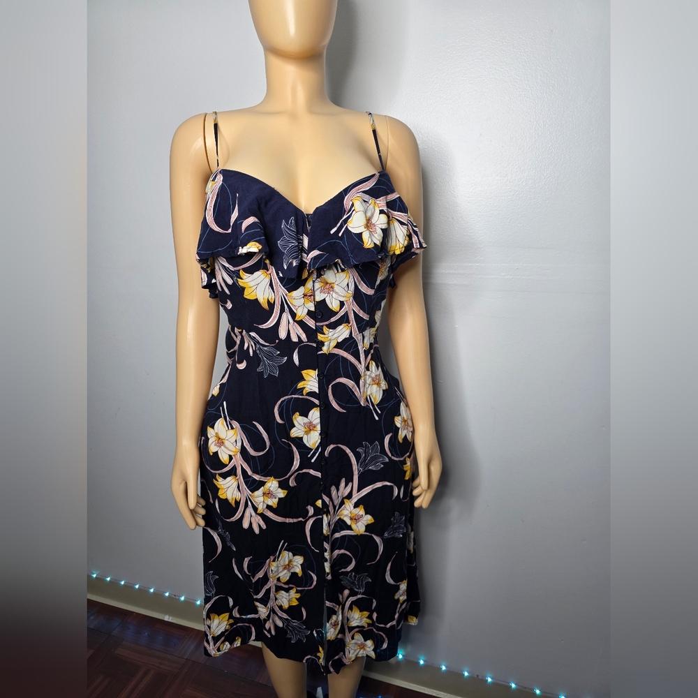 Band of Gypsies Navy Floral Ruffle Midi Dress Size L